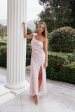 Lolana Draped One Shoulder Dress Pale Pink