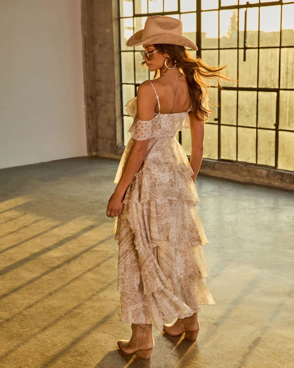 Sunset Drifter Ruffle Paisley Print Maxi Dress