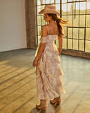 Sunset Drifter Ruffle Paisley Print Maxi Dress