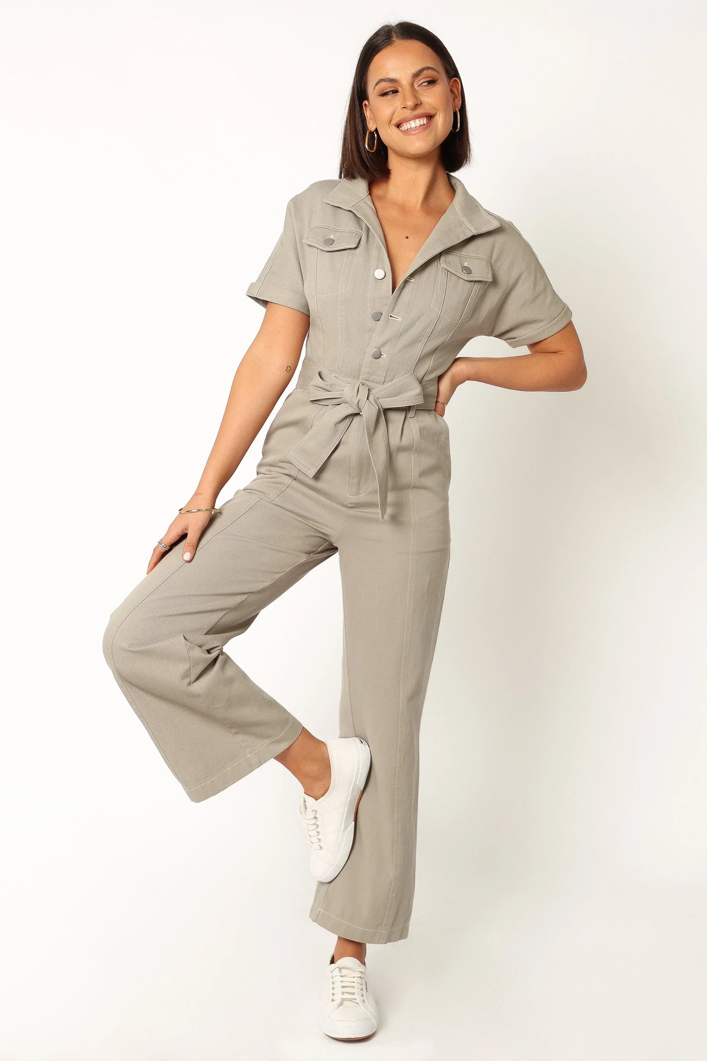Demi Contrast Stitch Jumpsuit Olive