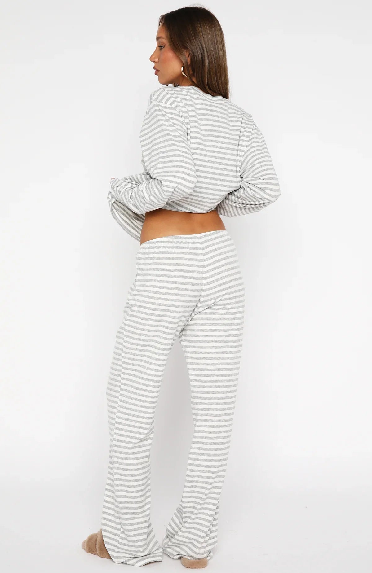 Slow Life Pyjama Pants Grey White Stripe