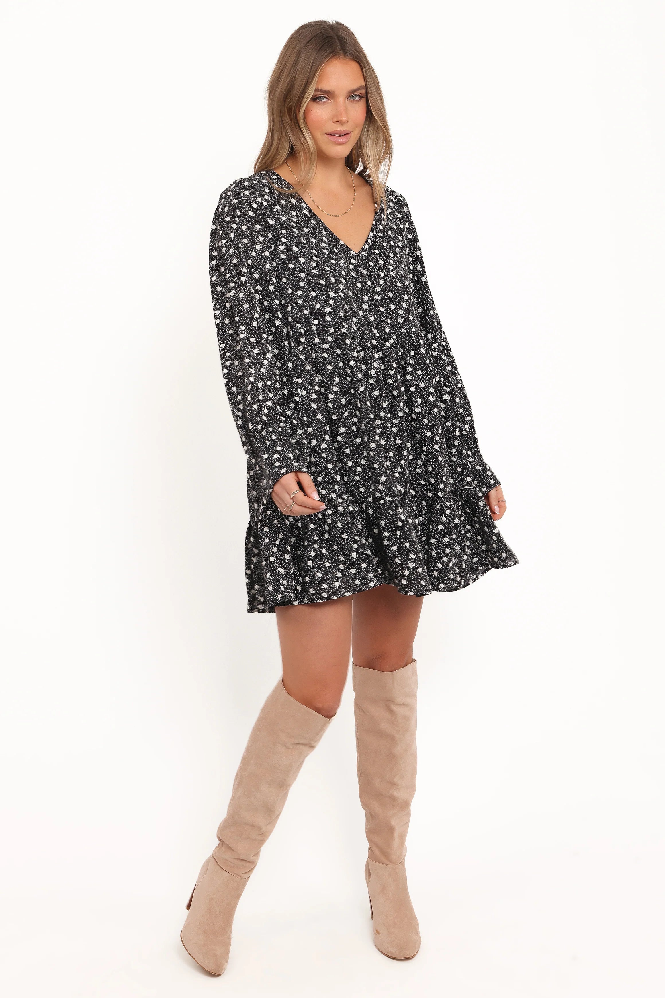 Frankie Long Sleeve Mini Dress Black Floral