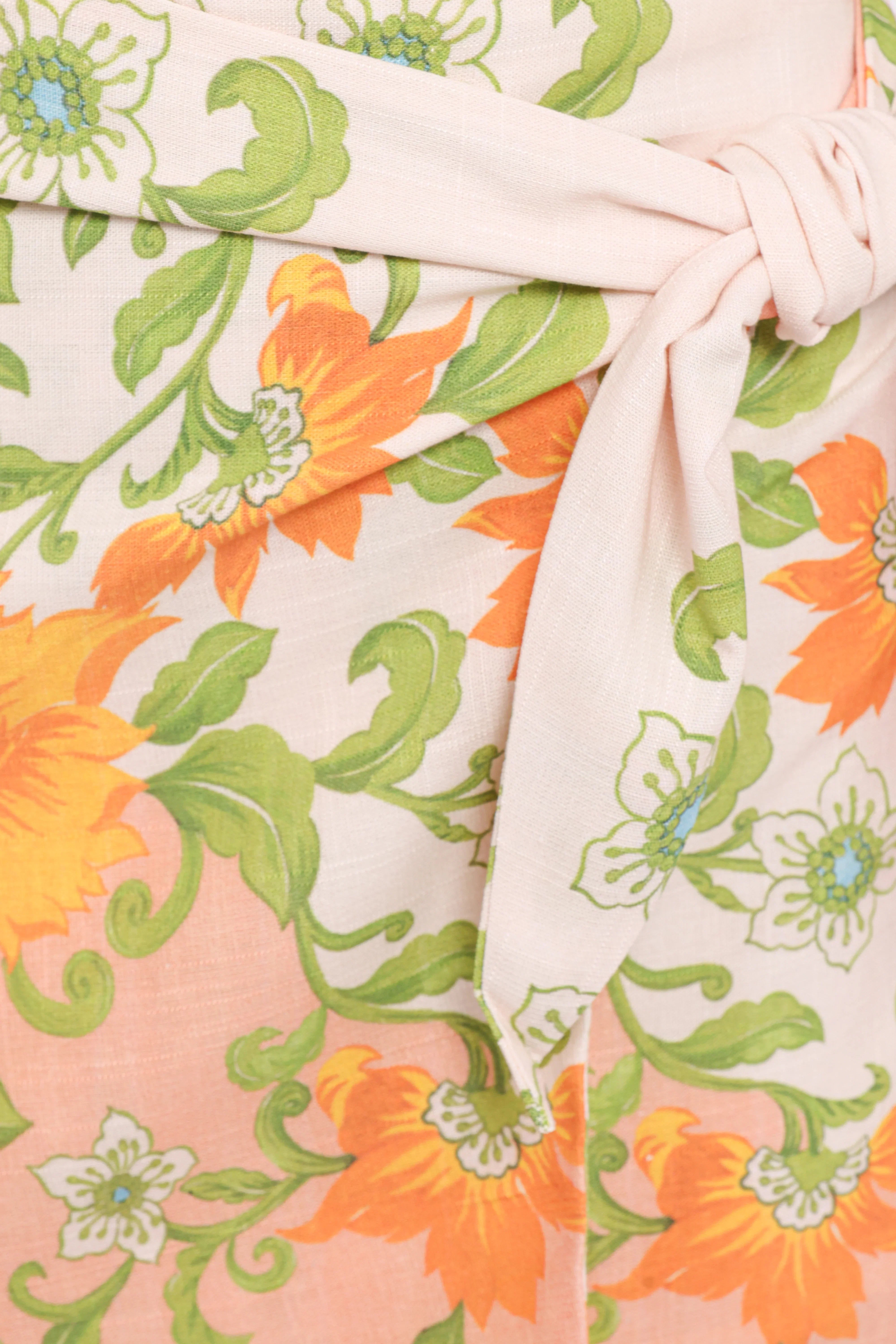 Calypso Wrap Mini Skirt Yellow Spring Floral