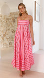 Kaethe Maxi Dress Pink Red Stripe