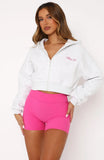 Stepping Out Cropped Hoodie Grey Marle Pink