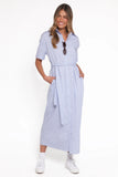 Morrison Short Sleeve Shirt Dress Blue Brown Stripe