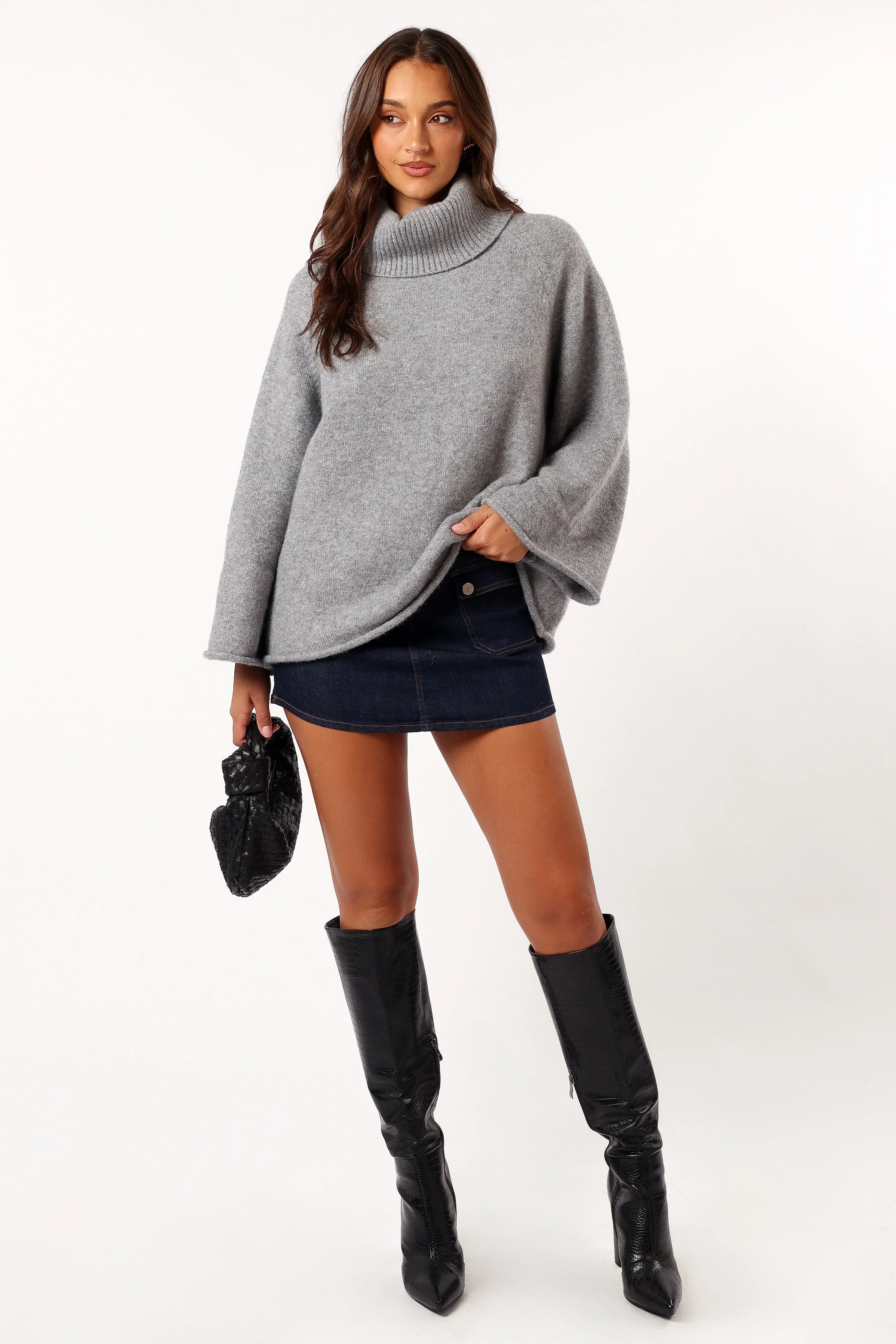 Bindy Cowlneck Knit Sweater Grey Marle