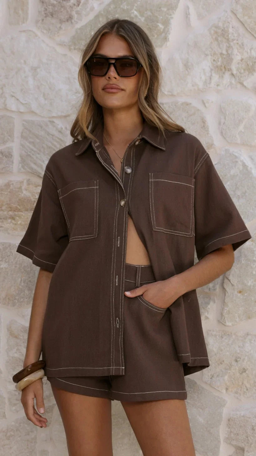 Olivia Shirt and Shorts Set Chocolate