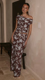 Ellita Off Shoulder Top Chocolate Blue Print