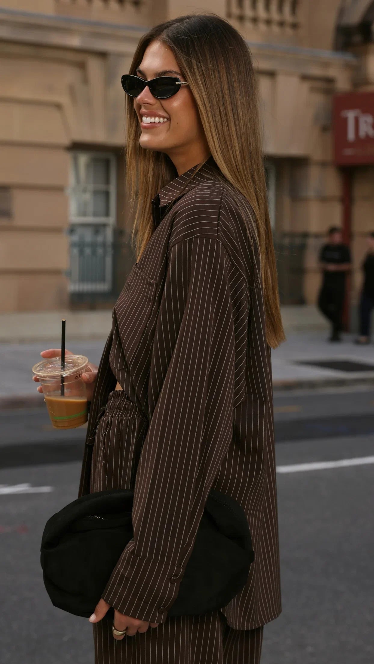 Zaila Long Sleeve Shirt Chocolate White Stripe