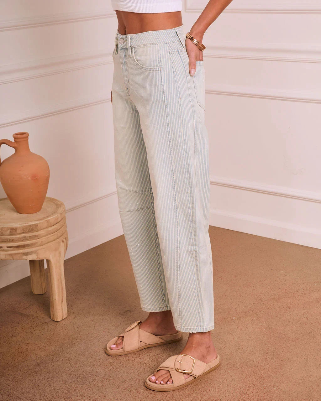 Lirah Stretch High Rise Barrel Leg Striped Jeans