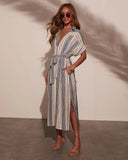 Falling Sun Striped Midi Shirt Dress