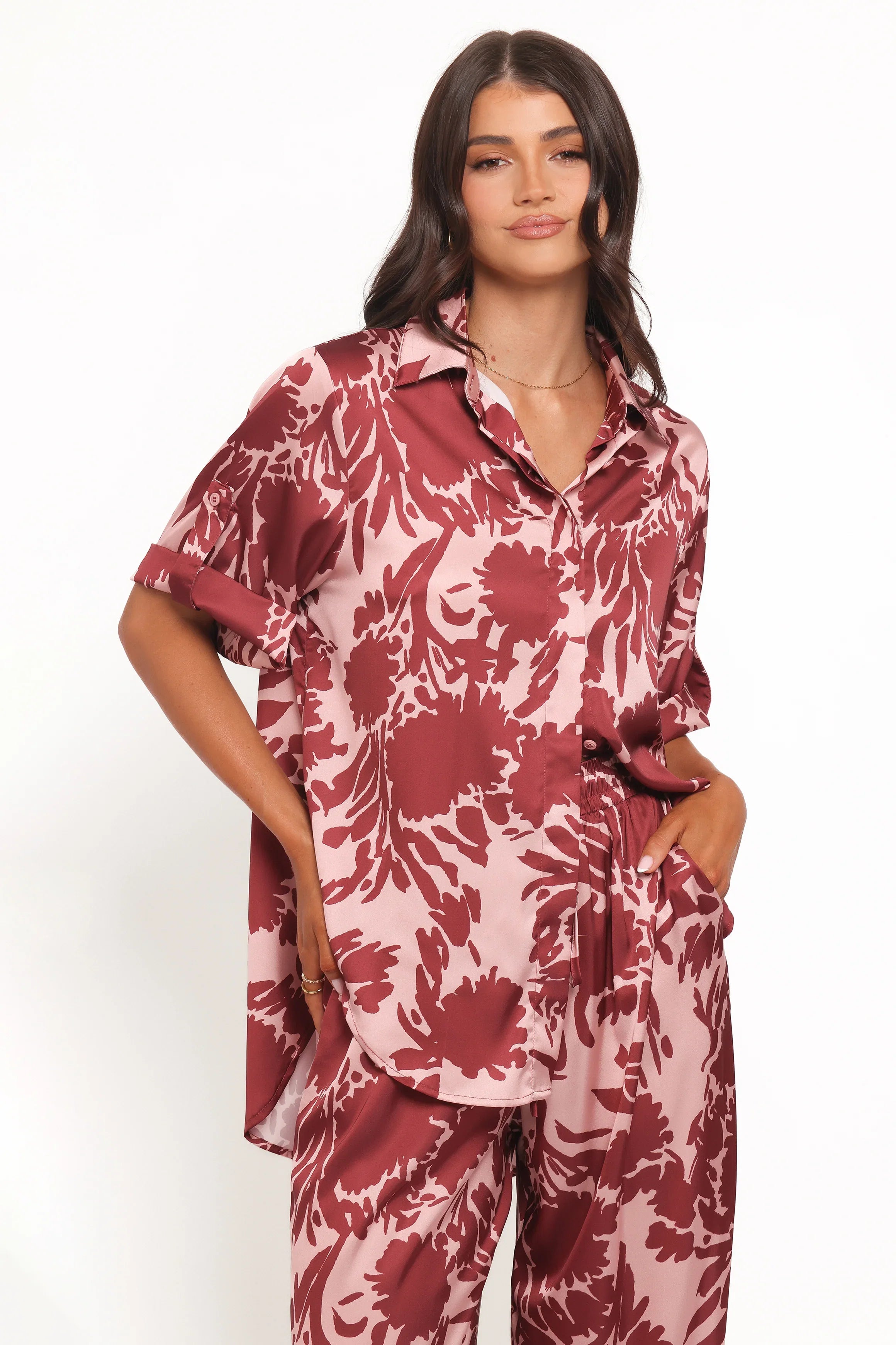 Elysia Shirt Pink Burgundy