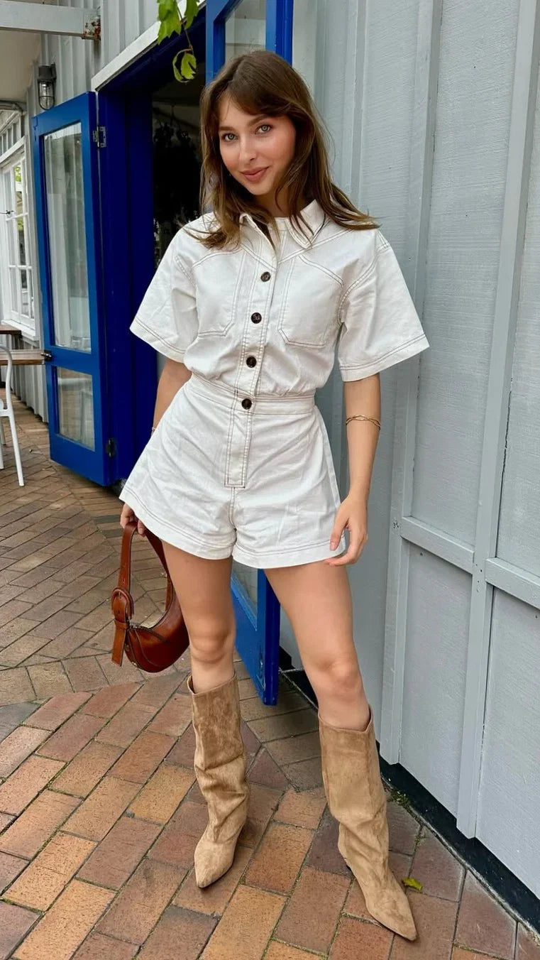 Nella Playsuit White Denim