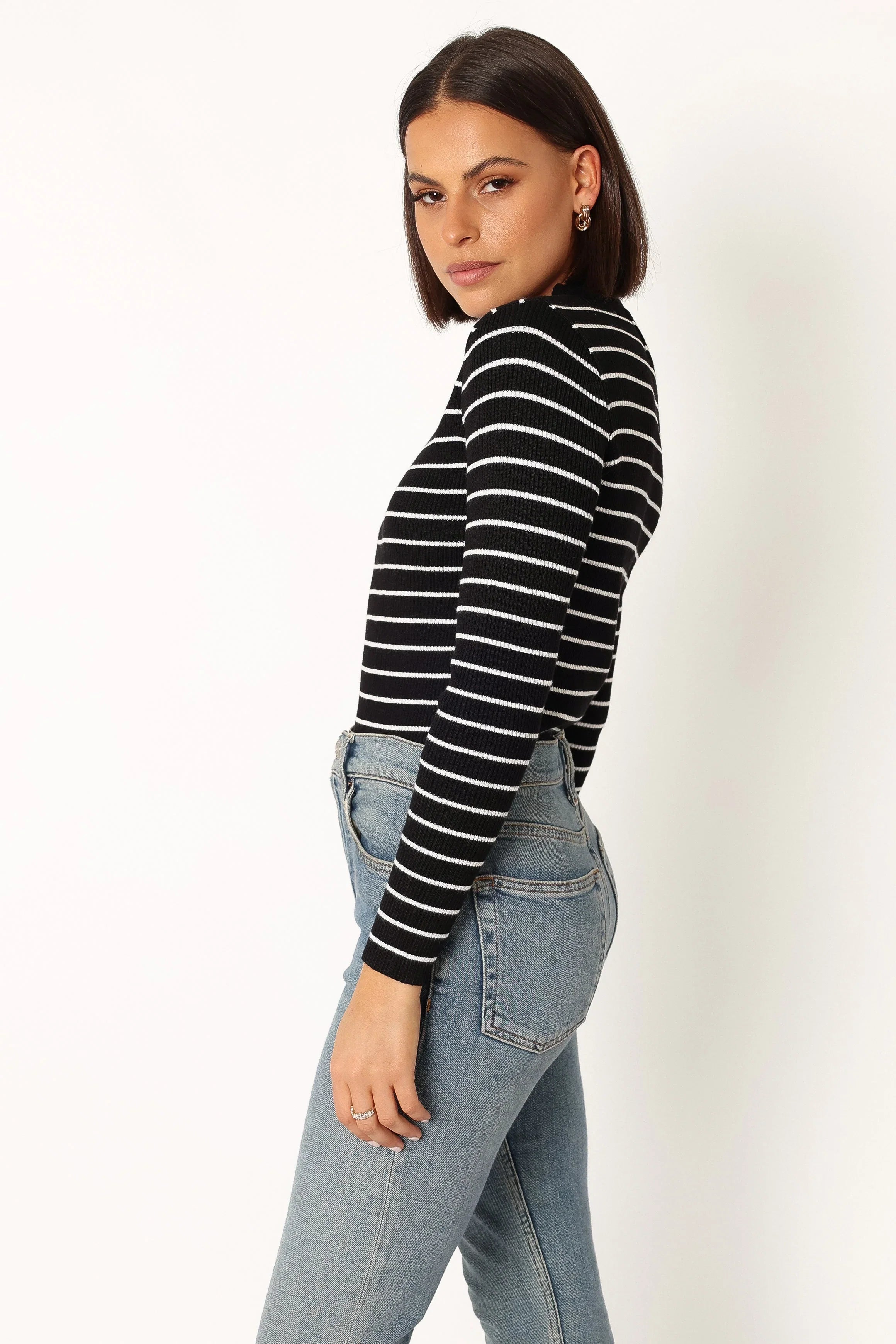 Stacie Ribbed Knit Top Black Stripe
