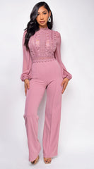 Nerine Crochet Lace Mesh Jumpsuit Pink