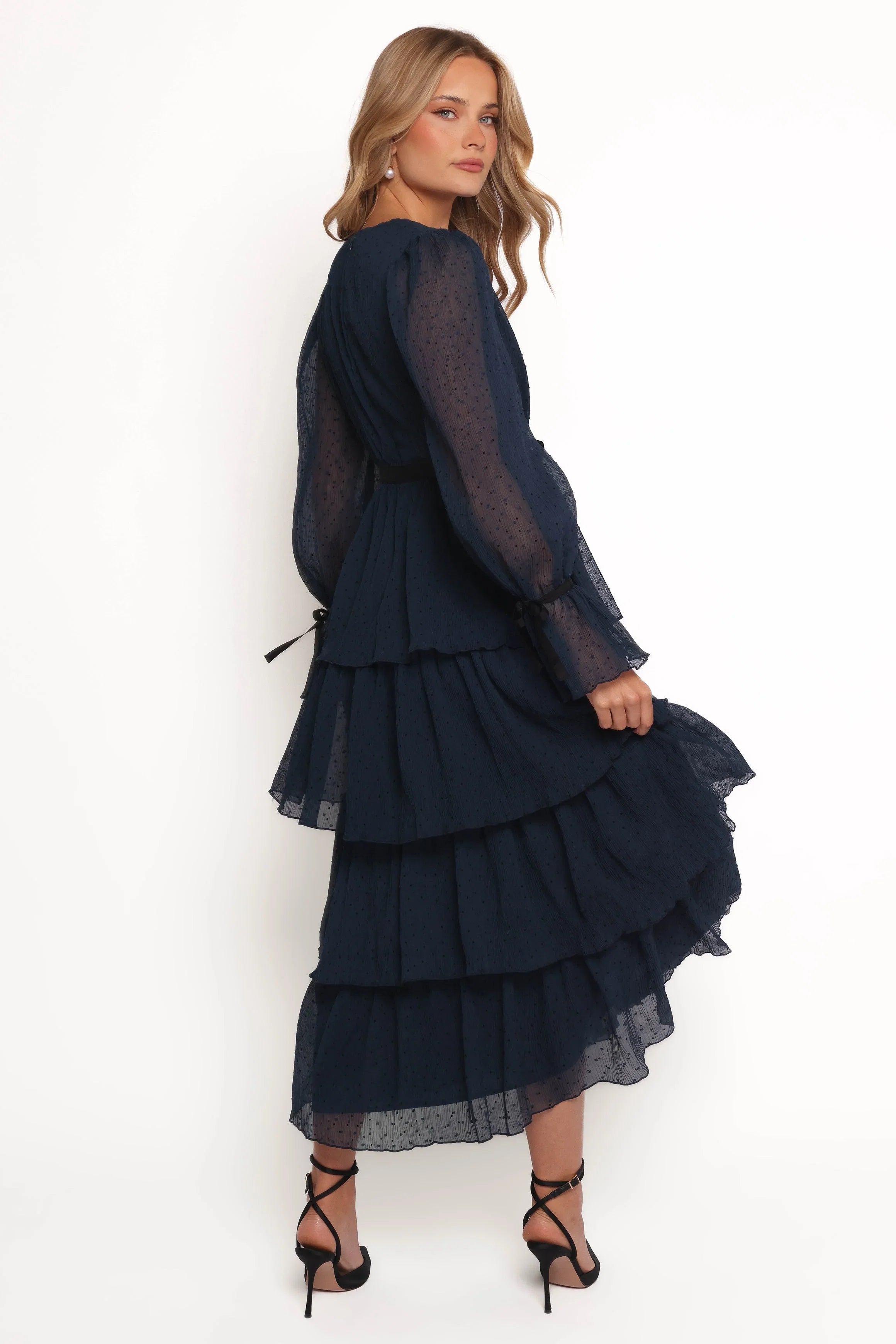Antoinette Long Sleeve Tiered Maxi Dress Navy