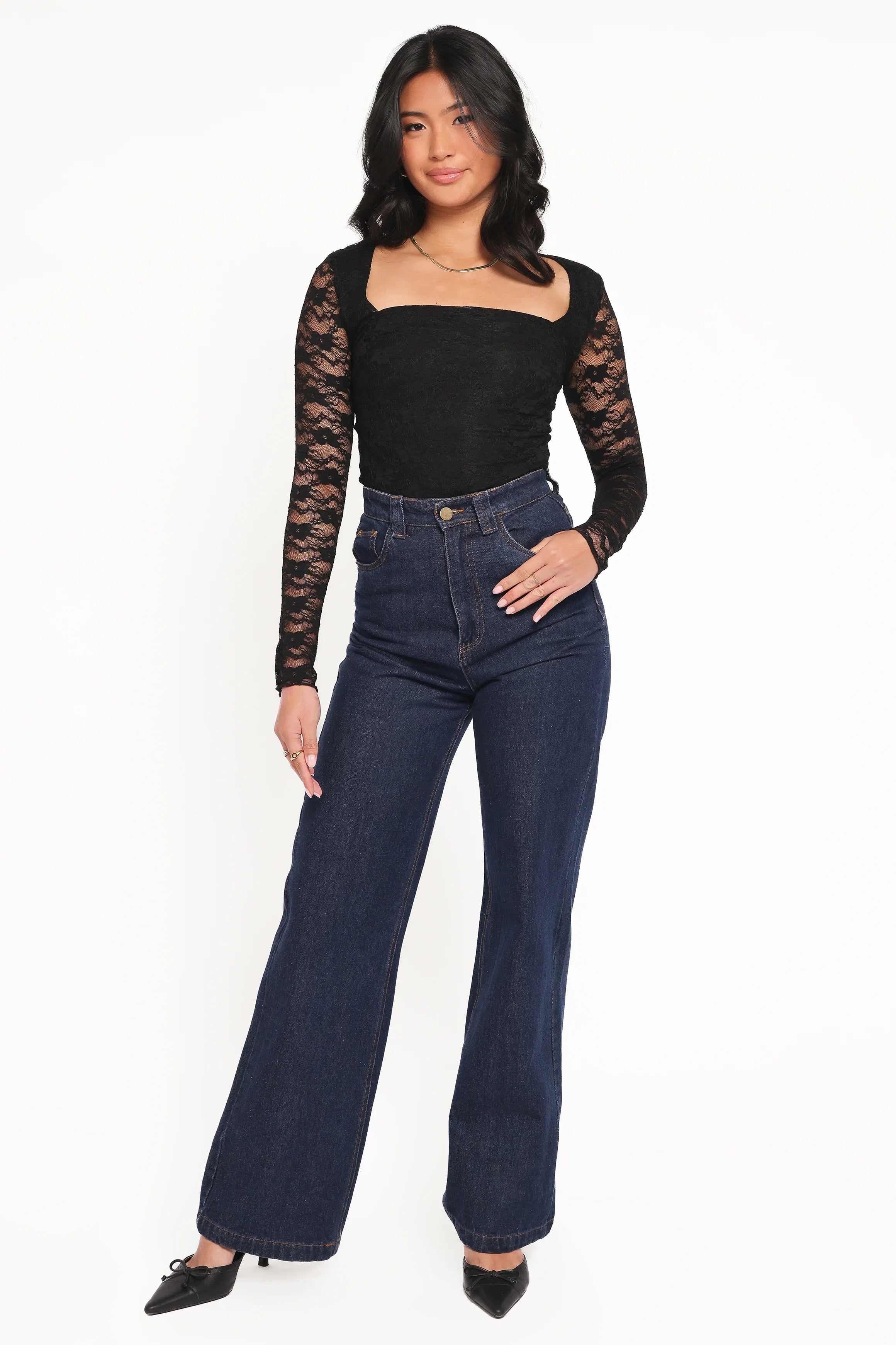 Skyler Square Neck Stretch Lace Top Black