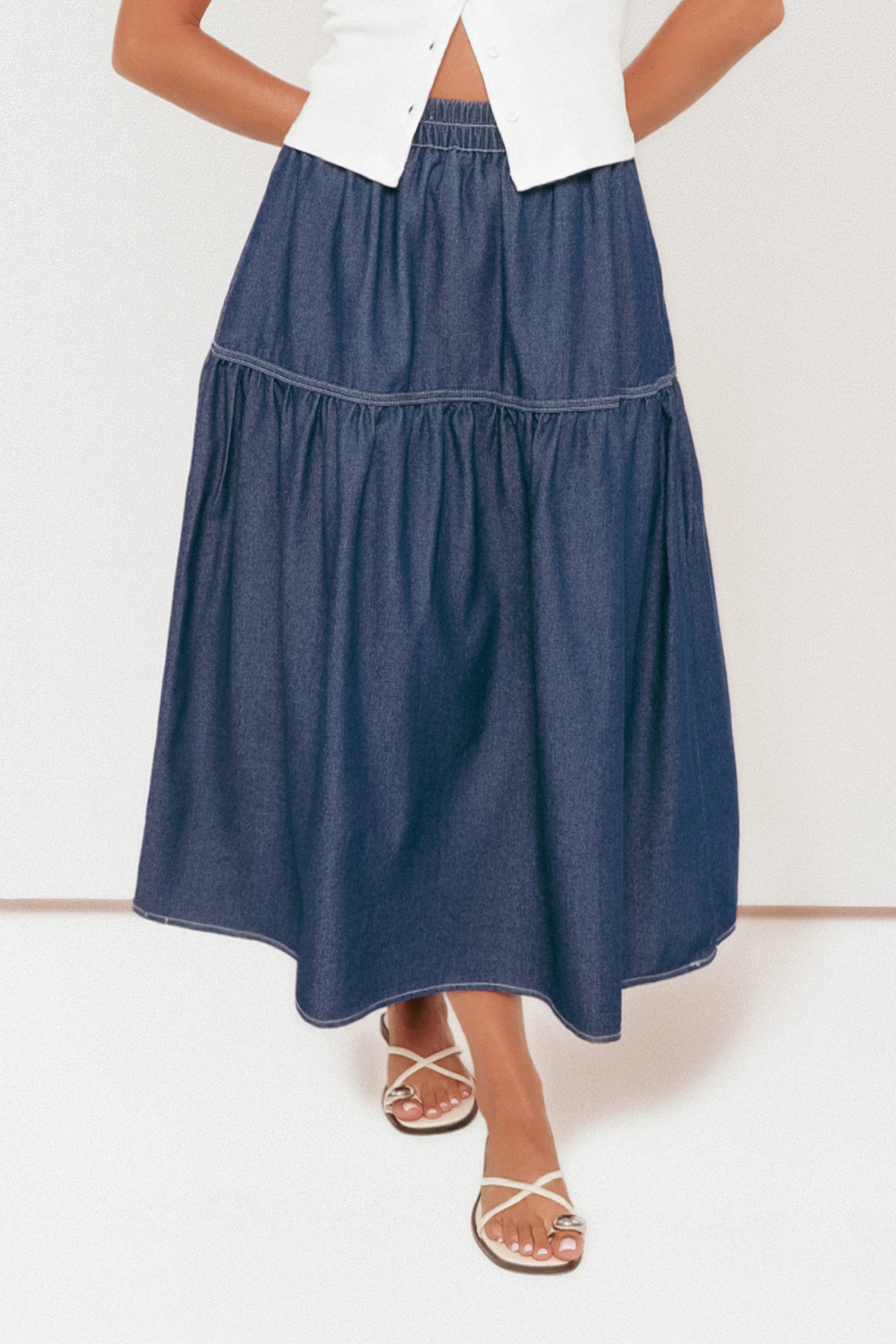 Meadow Midi Denim Skirt Dark Wash