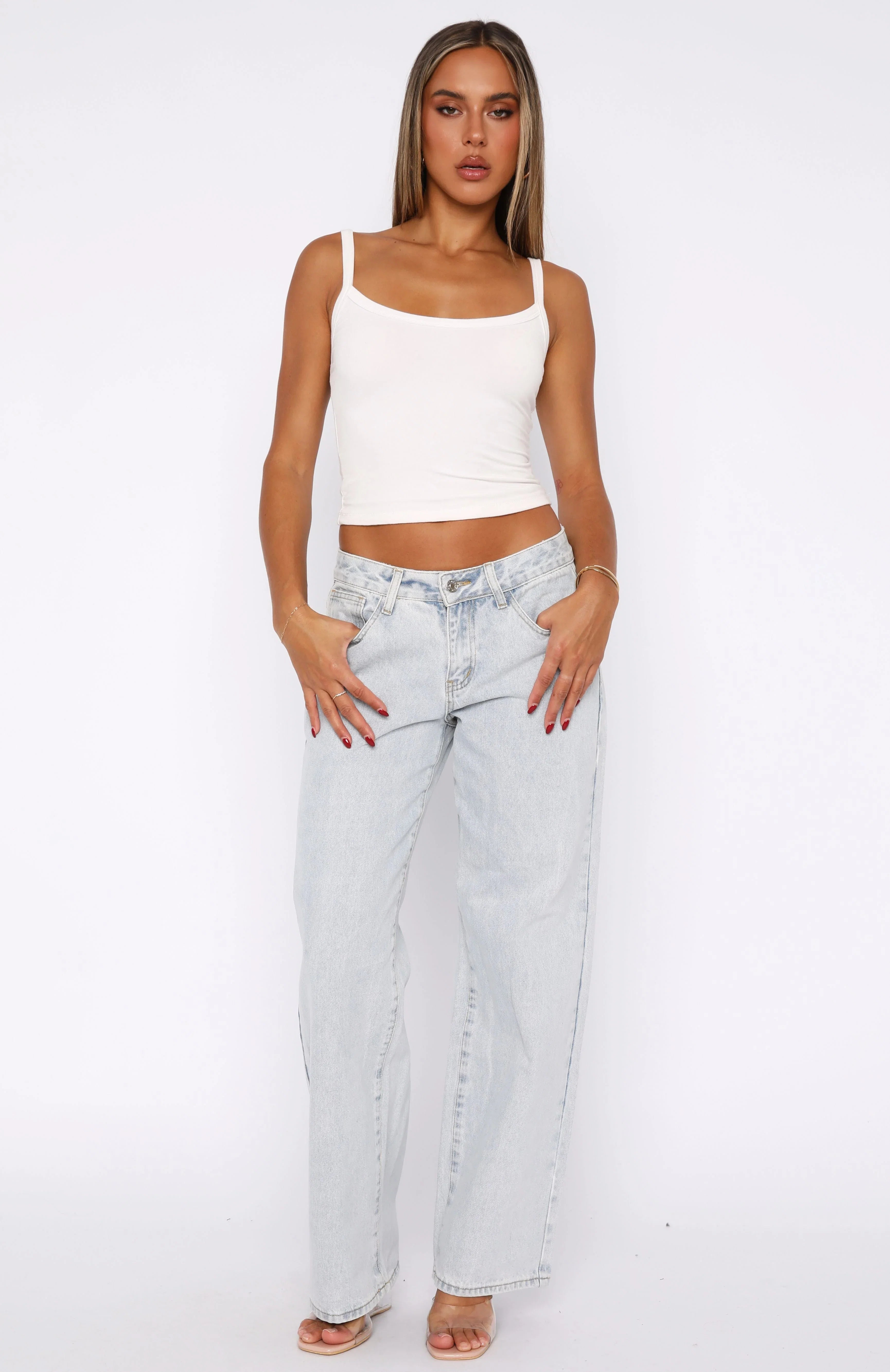 Bring The Style Low Rise Wide Leg Jeans Glacier Blue