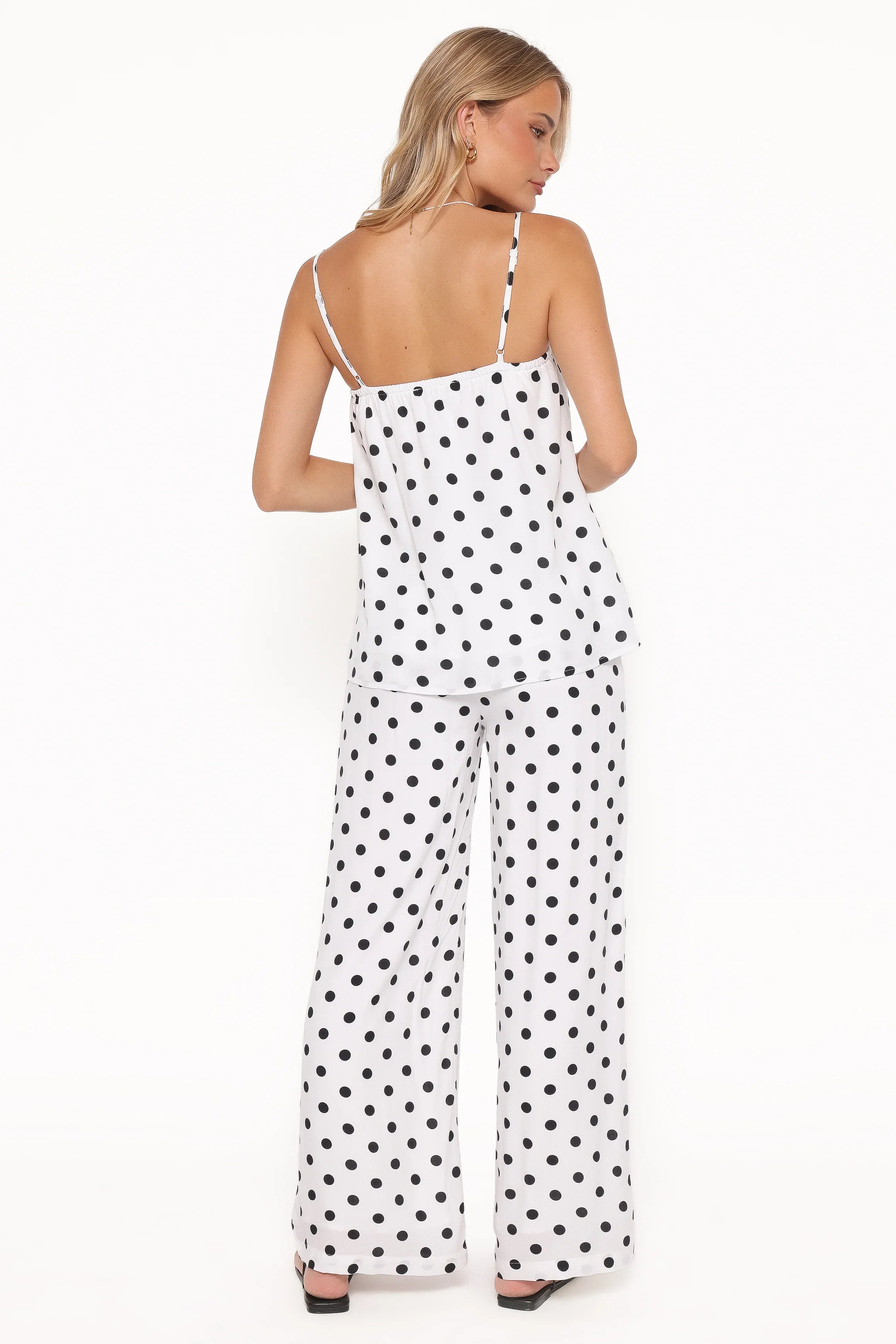 Kristy Pant Set White Black Polka Dot