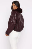 No Competition PU Bomber Jacket Burgundy