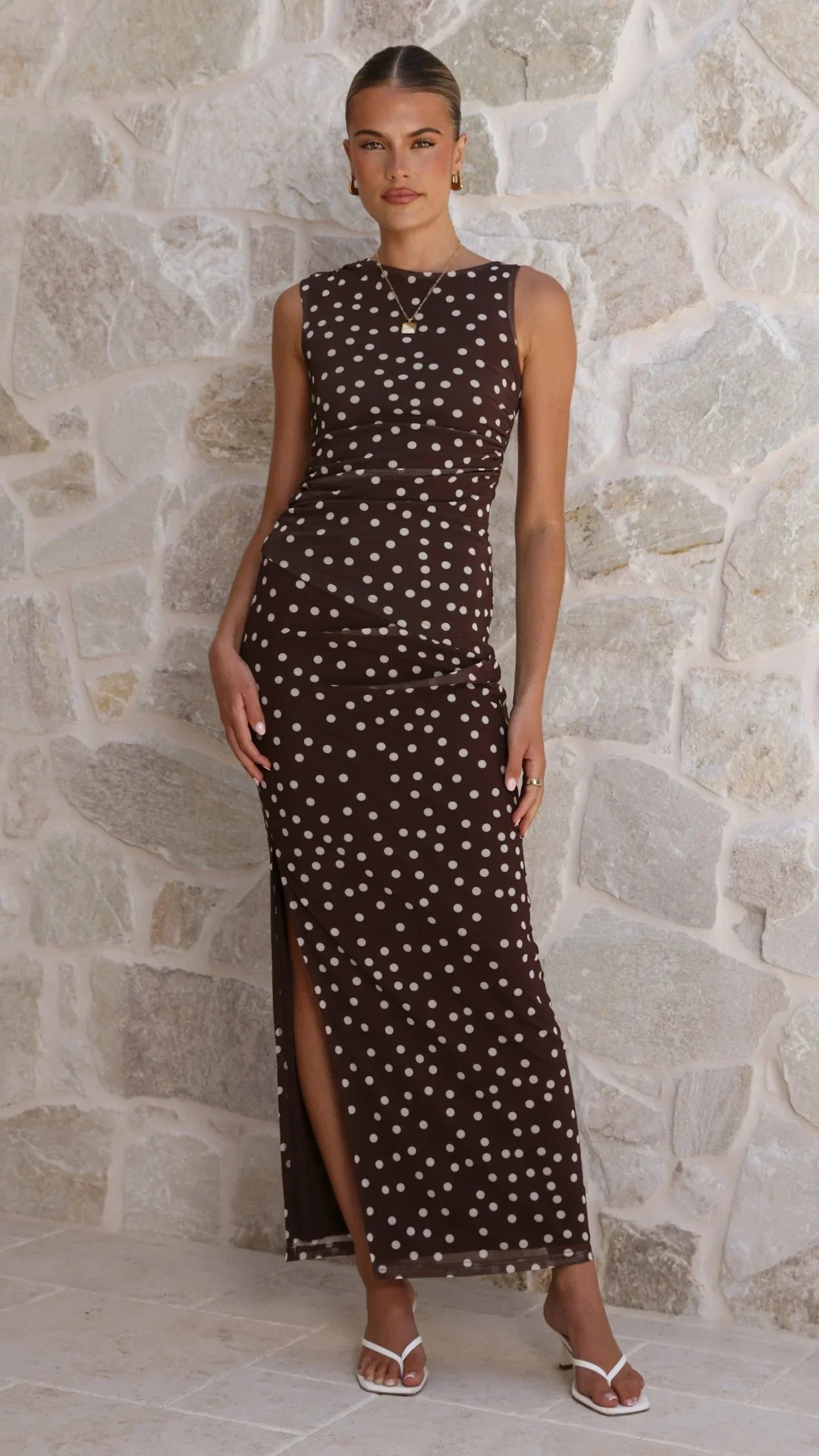 Janika Maxi Skirt Chocolate White Polka Dot