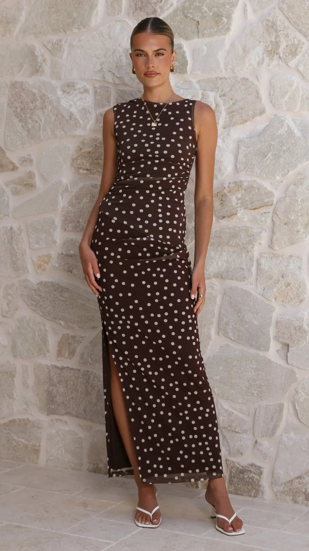 Janika Maxi Skirt Chocolate White Polka Dot
