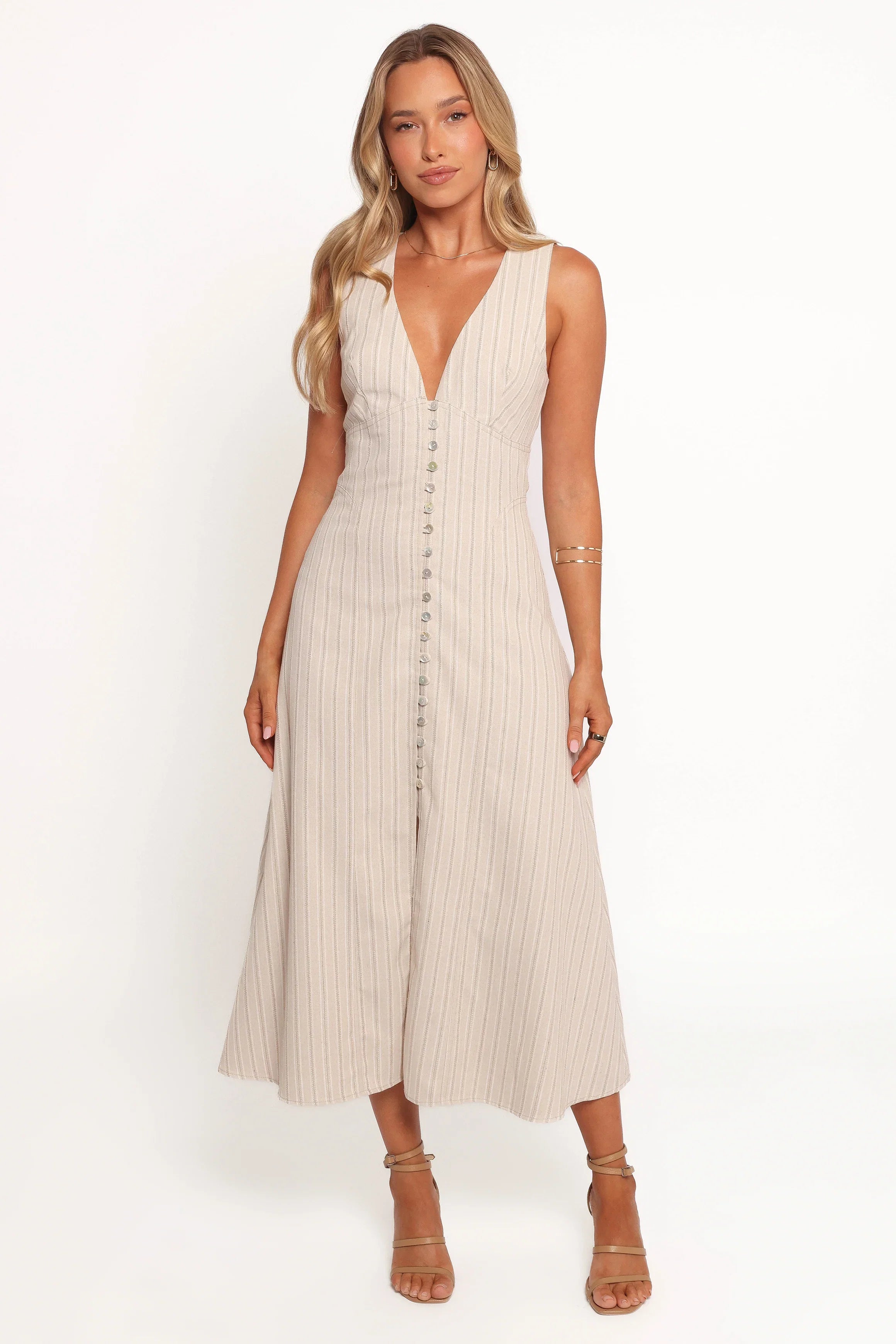 Aisling Midi Dress Beige Gold