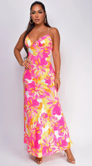 Agave Multi Floral Maxi Dress Pink