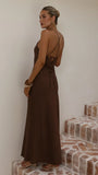 Chiara Linen Maxi Dress Chocolate