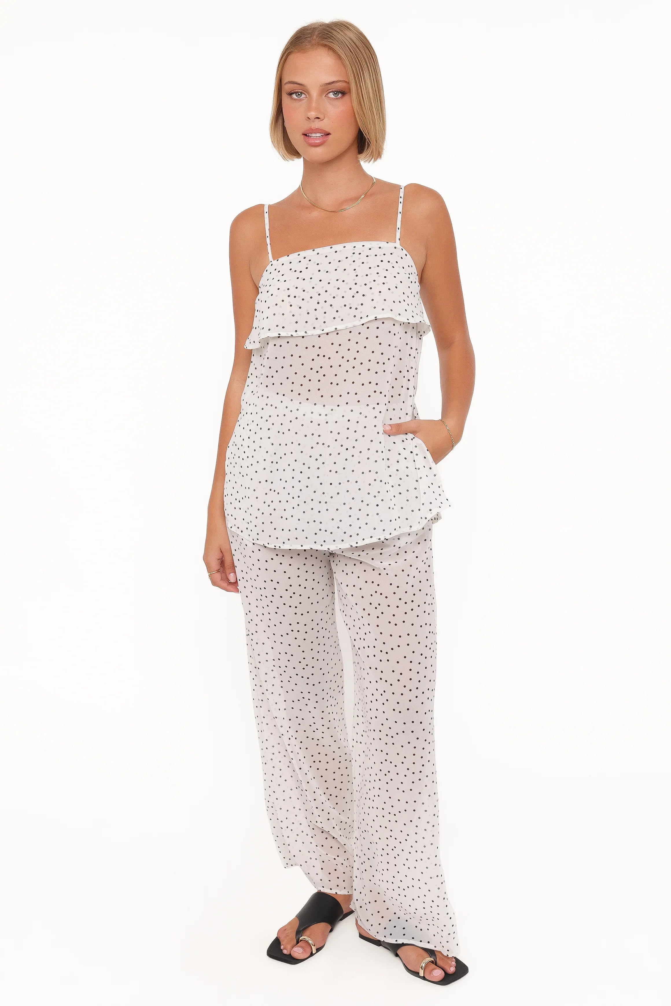 Hazel Pant Set Cream Polka Dot