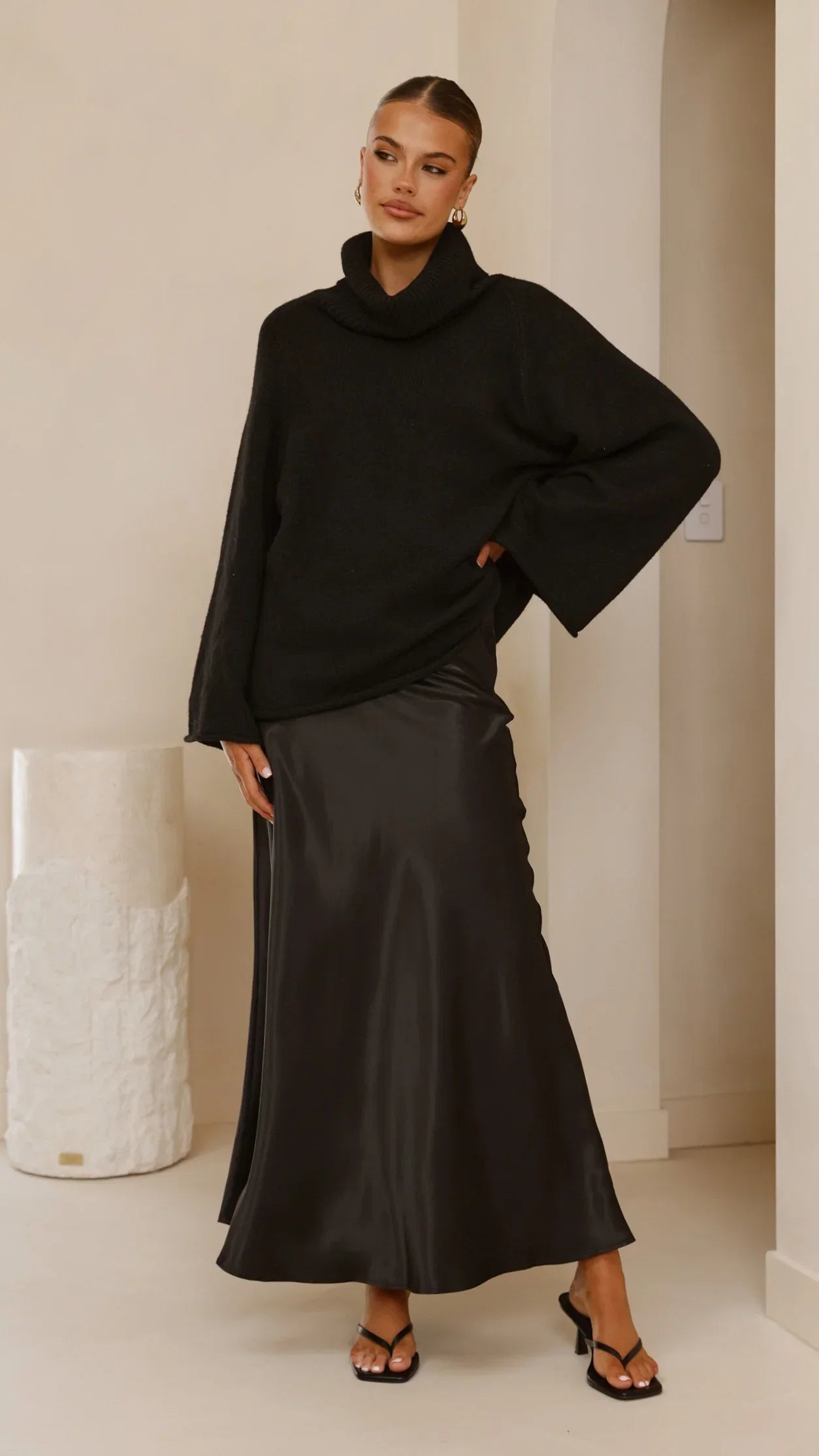 Darina Bias Cut Maxi Skirt Black