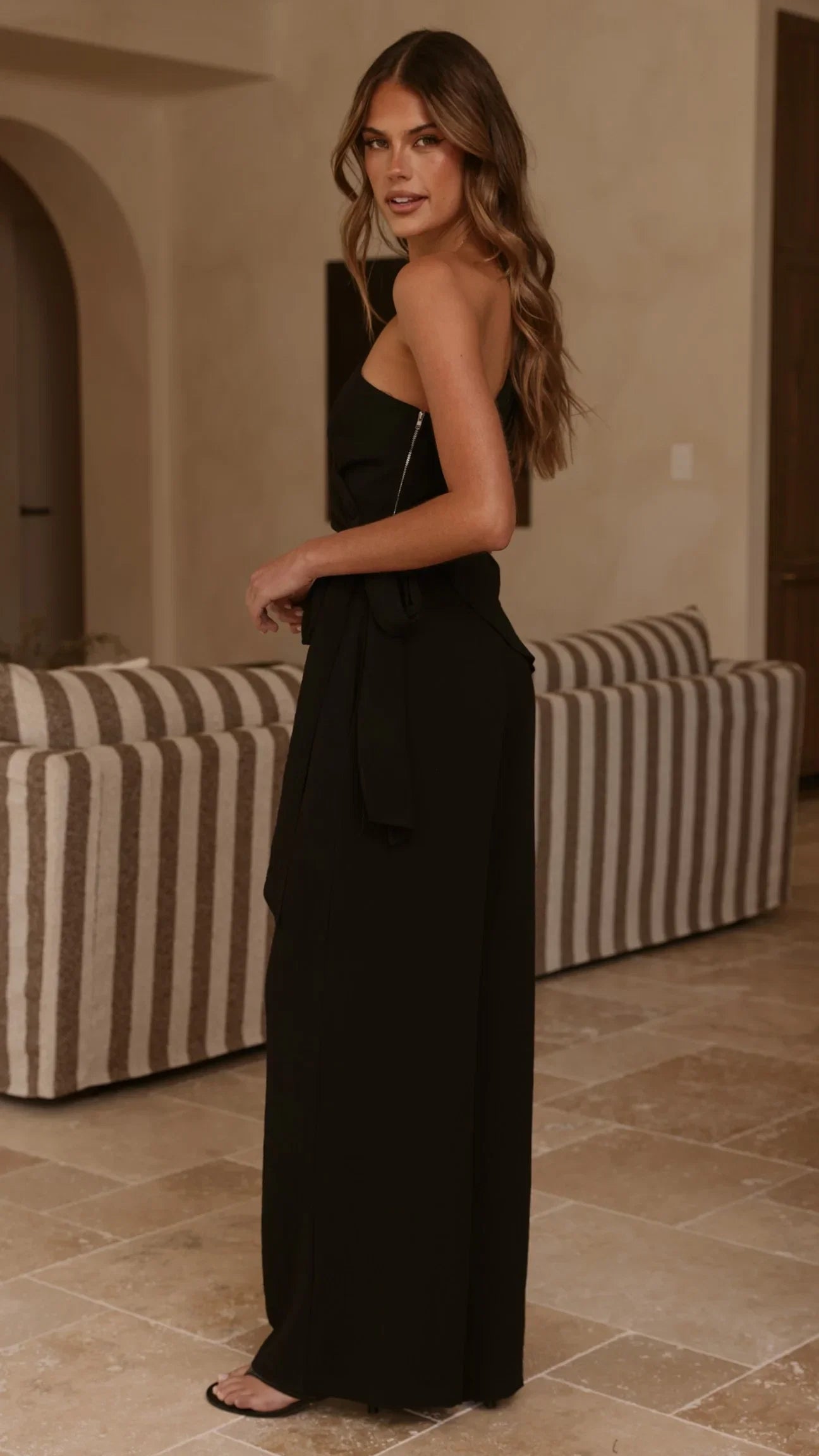 Leela One Shoulder Top and Pants Set Black