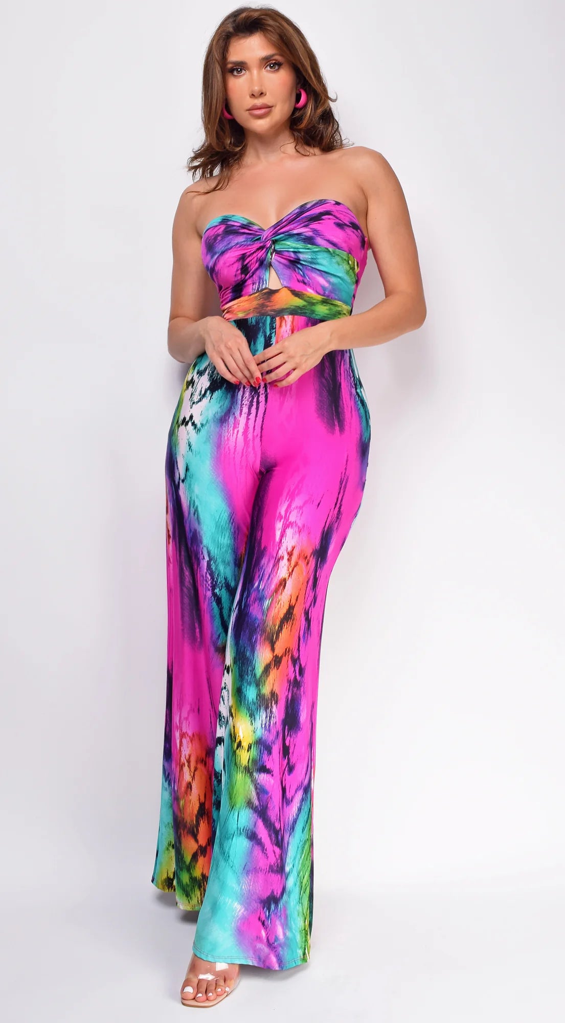 Sayla Multi Print Color Strapless Jumpsuit Pink Multi