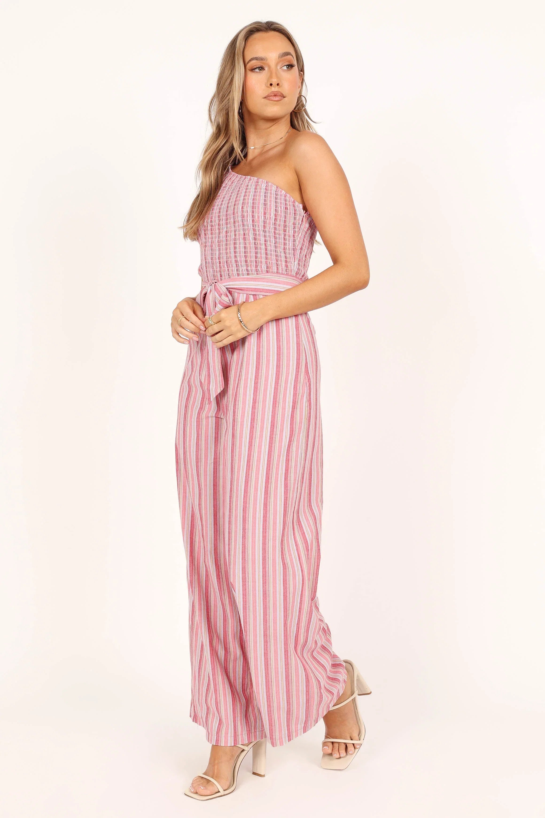 Amilia One Shoulder Jumpsuit Stripe