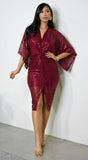 Maryla Front Twist Sequin Midi Dress Burgundy