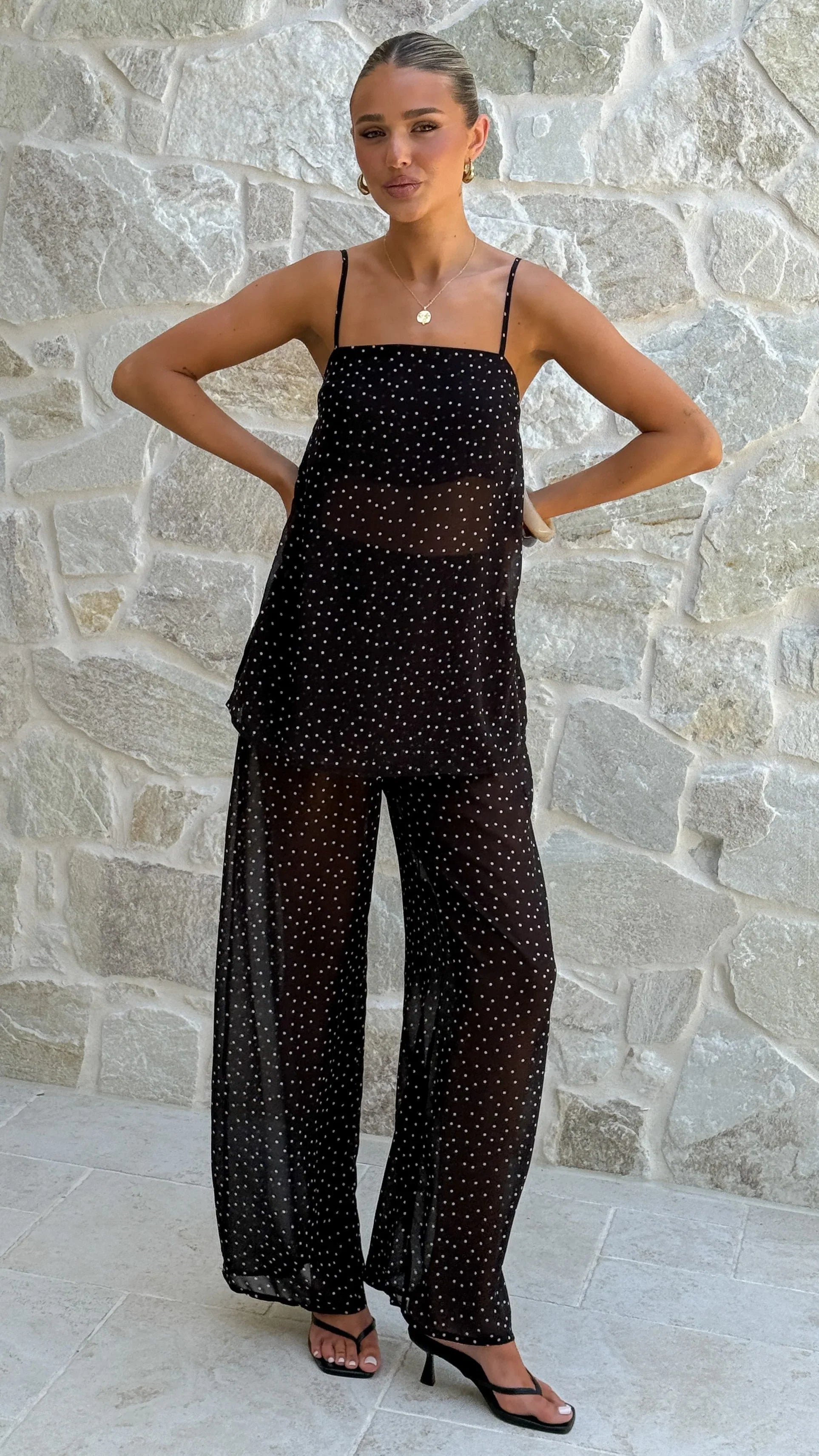 Rubi Top and Pants Set Black Polka