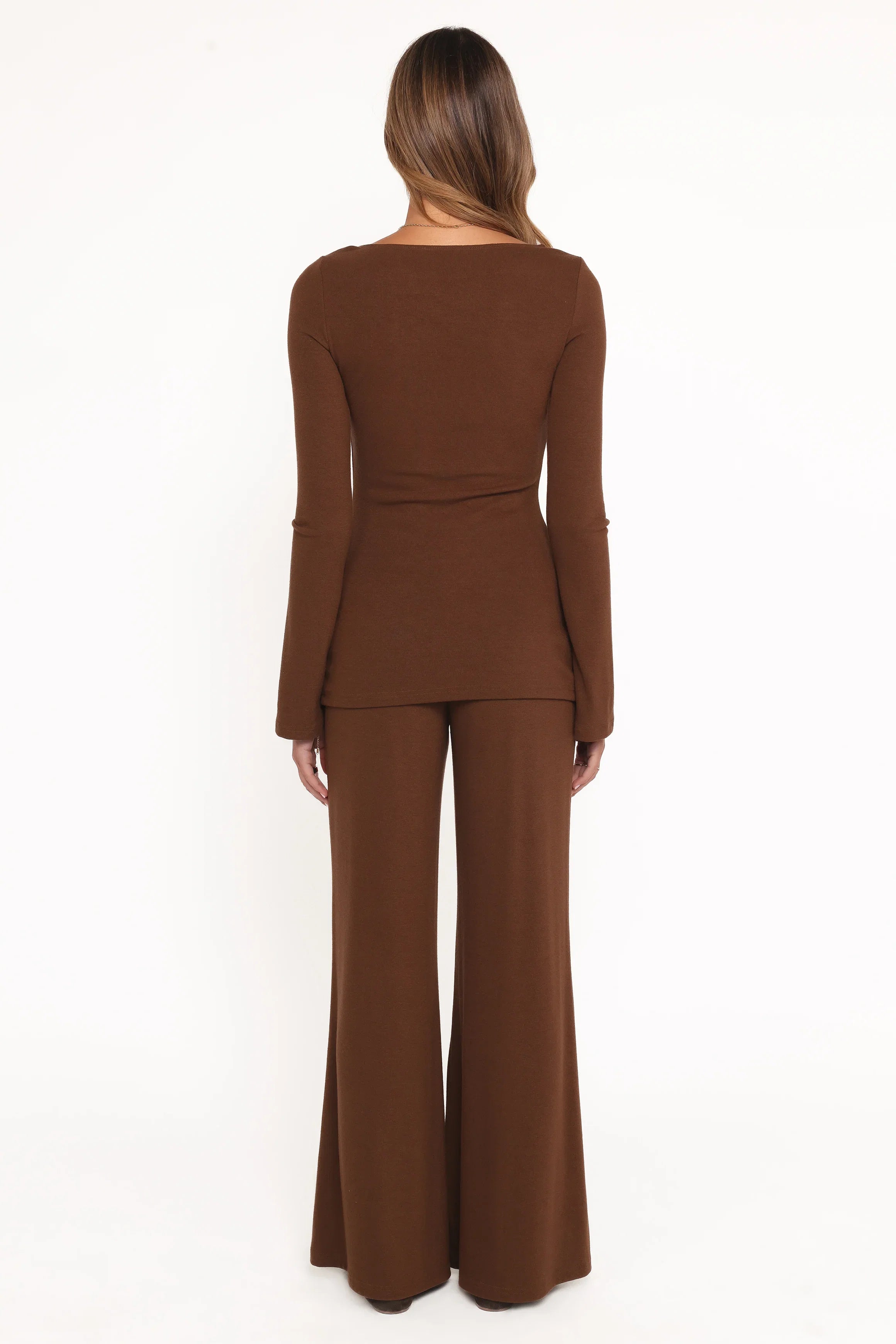 Selly Knitted Pant Set Brown