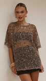Zinnia Oversized Sequins Tee Mocha