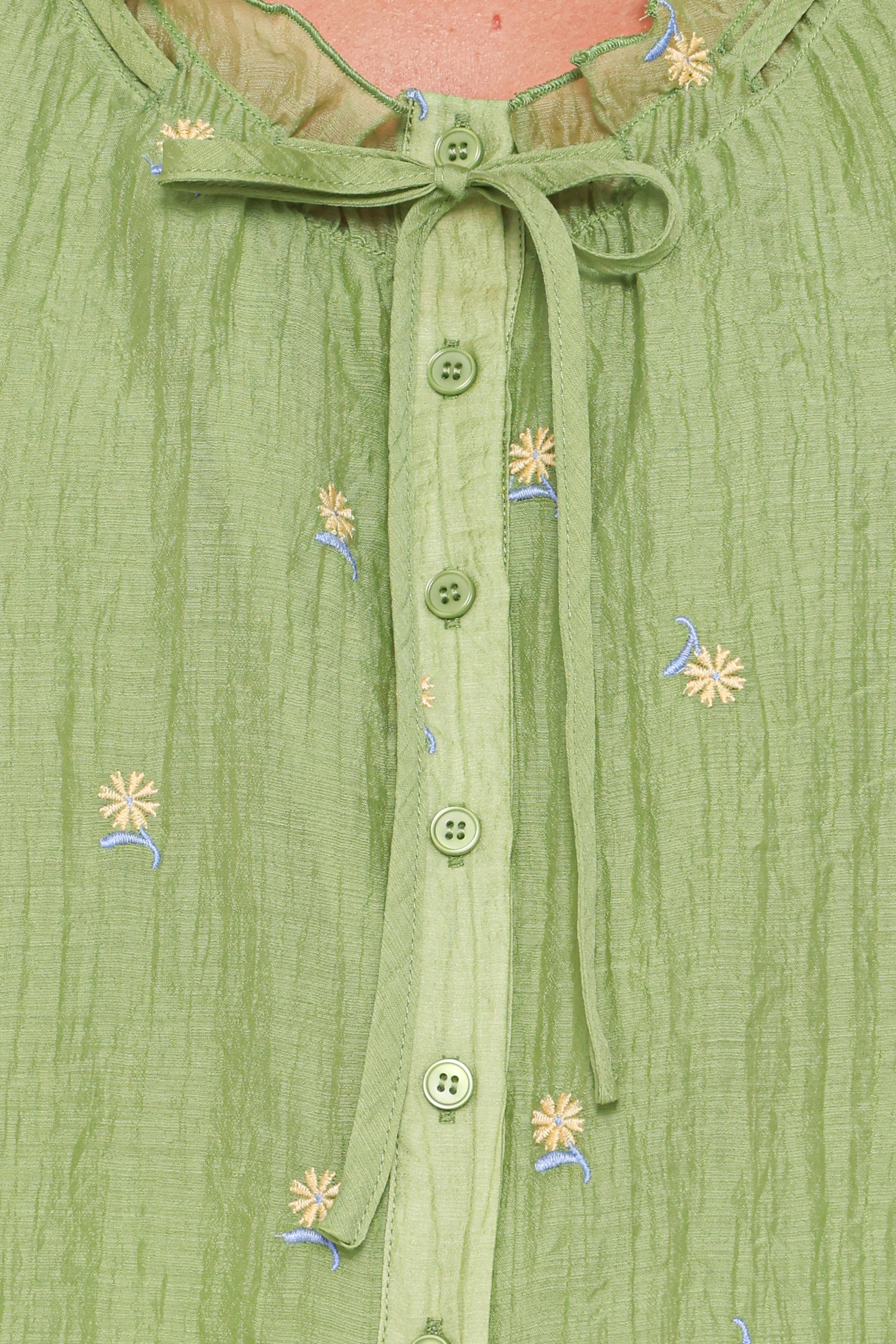 Lumi Embroidered Ruffle Top Green
