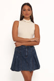 Alek Pleated Mini Skirt Mid Wash Denim