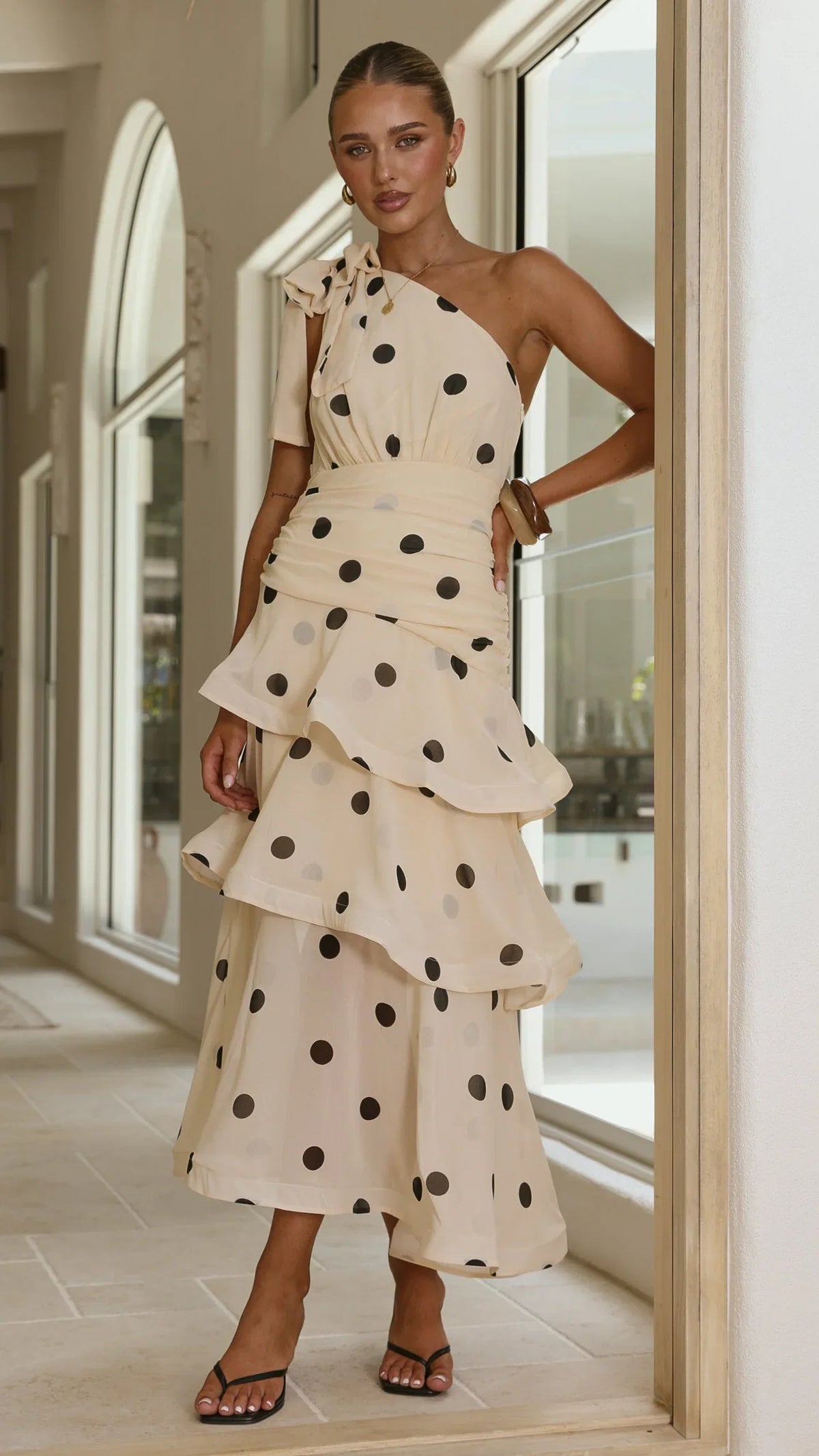 Cassandra Maxi Dress Cream Black Polka Dot