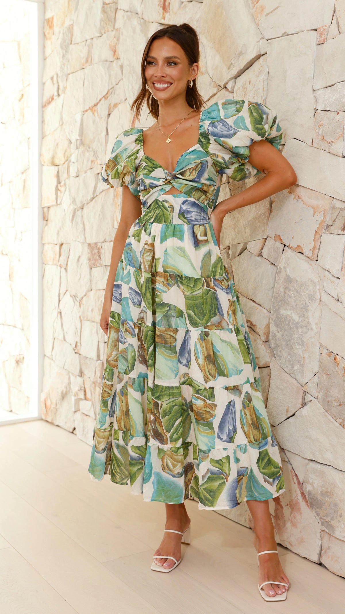 Balthazar Maxi Dress Green Blue Print