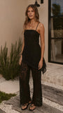 Ebony Asymmetrical Lace Top Pants Set Black