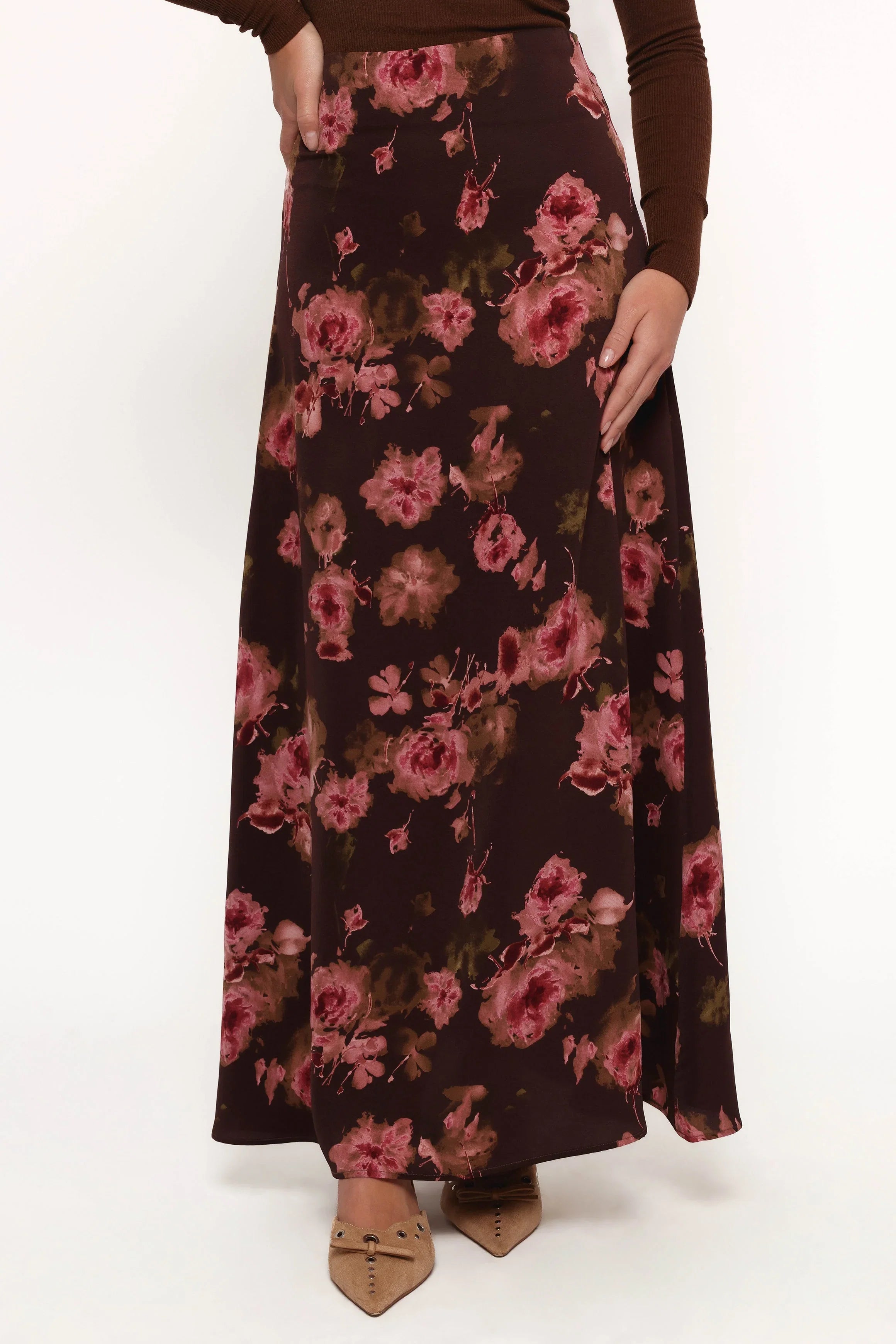 Vivie Midi Skirt Chocolate Floral