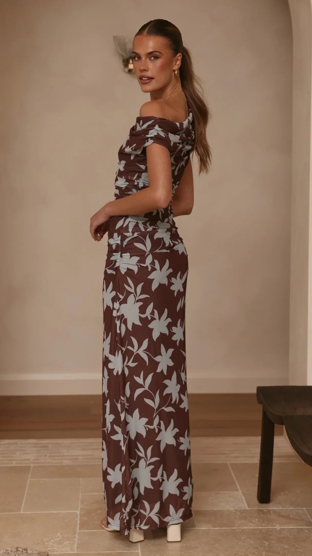 Nova Maxi Dress Chocolate Blue Print