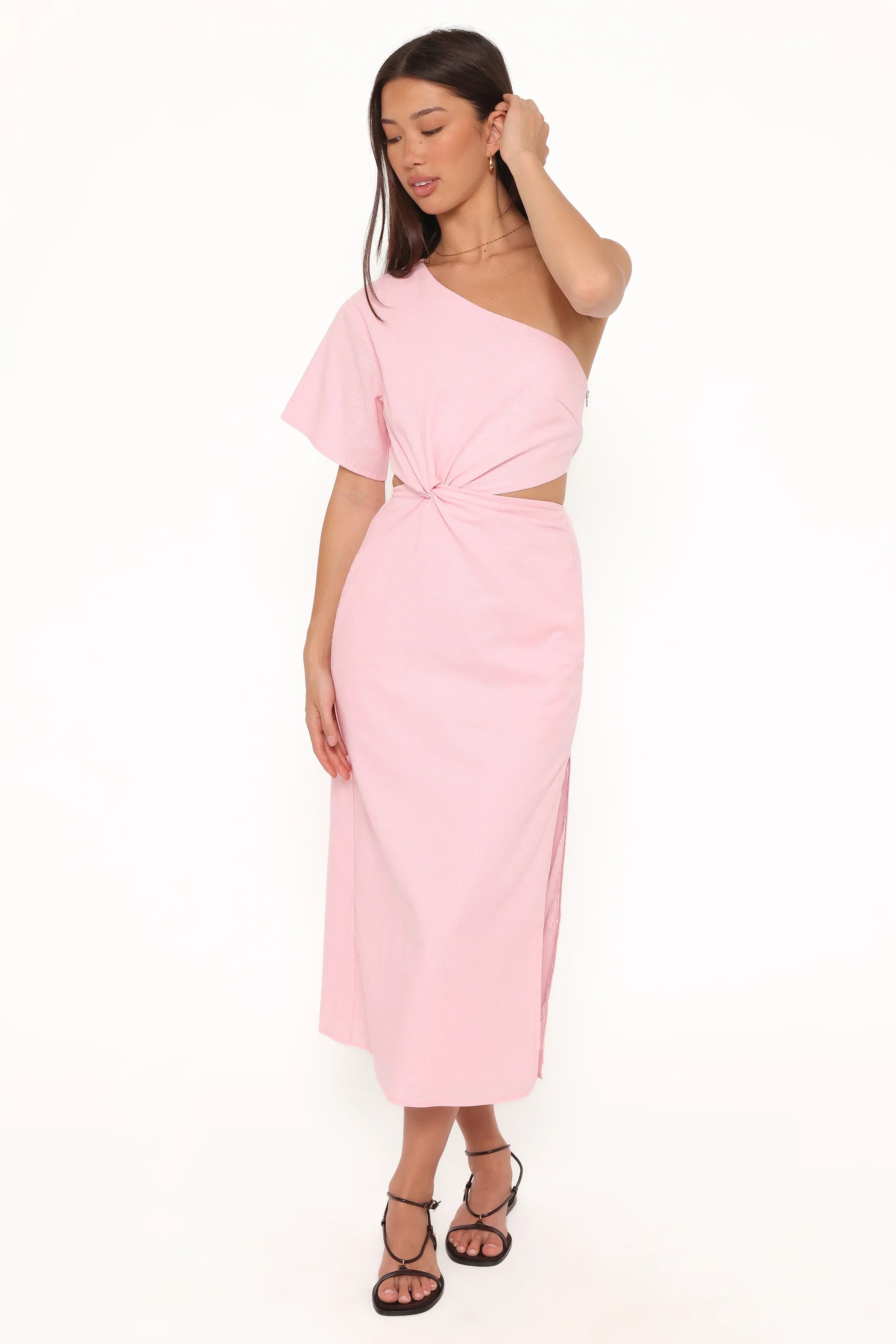 Samira One Shoulder Midi Dress Pink