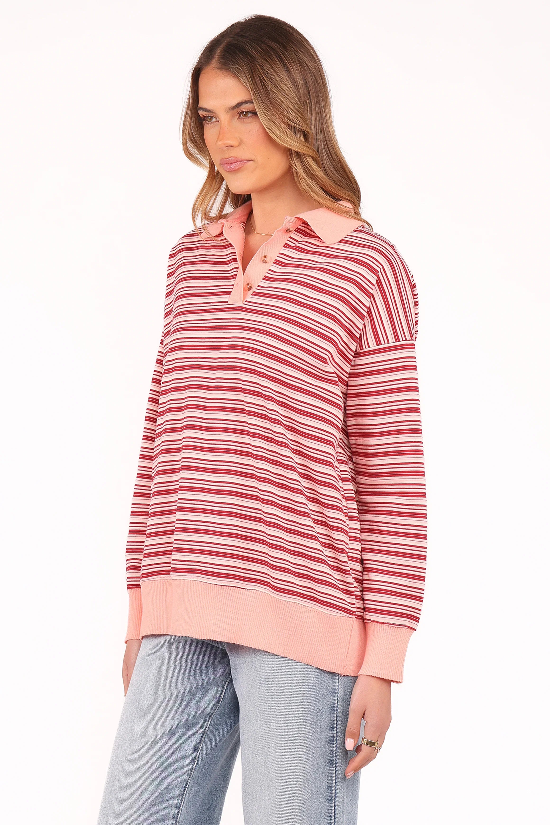 Beau Long Sleeve Jersey Top Pink Stripe