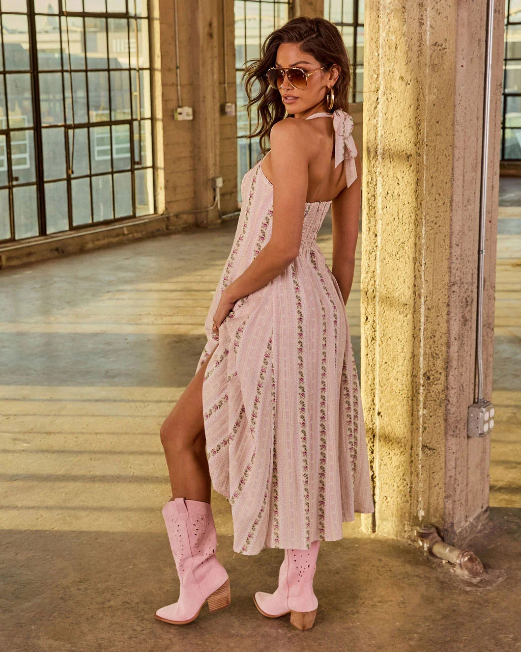 Honeyed Sienna Floral Halter Midi Dress